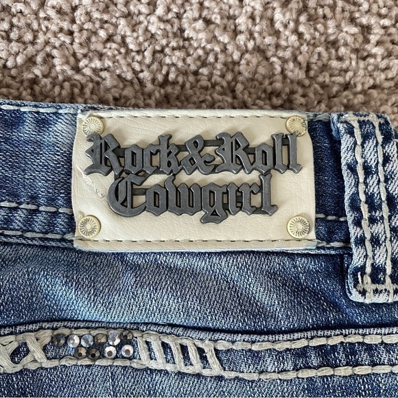 Rock & Roll Cowgirl Mid Rise Bootcut Jeans Sz 32 x 32 Bling Pocket - Picture 7 of 13